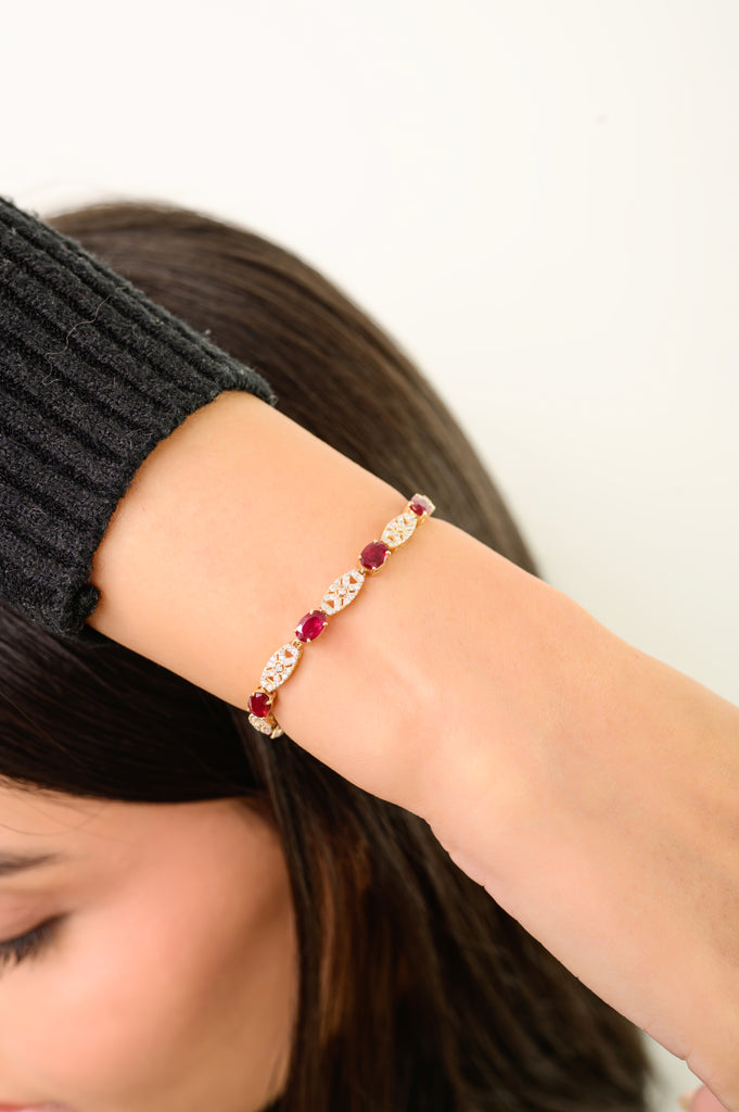14k Gold 5.02Ct Ruby & Diamond Art Deco Tennis Bracelet Image