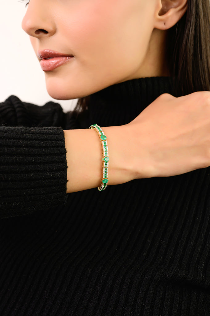 5.75 CTW Forest Green Emerald and Diamond Tennis Bracelet in 14k Gold Image