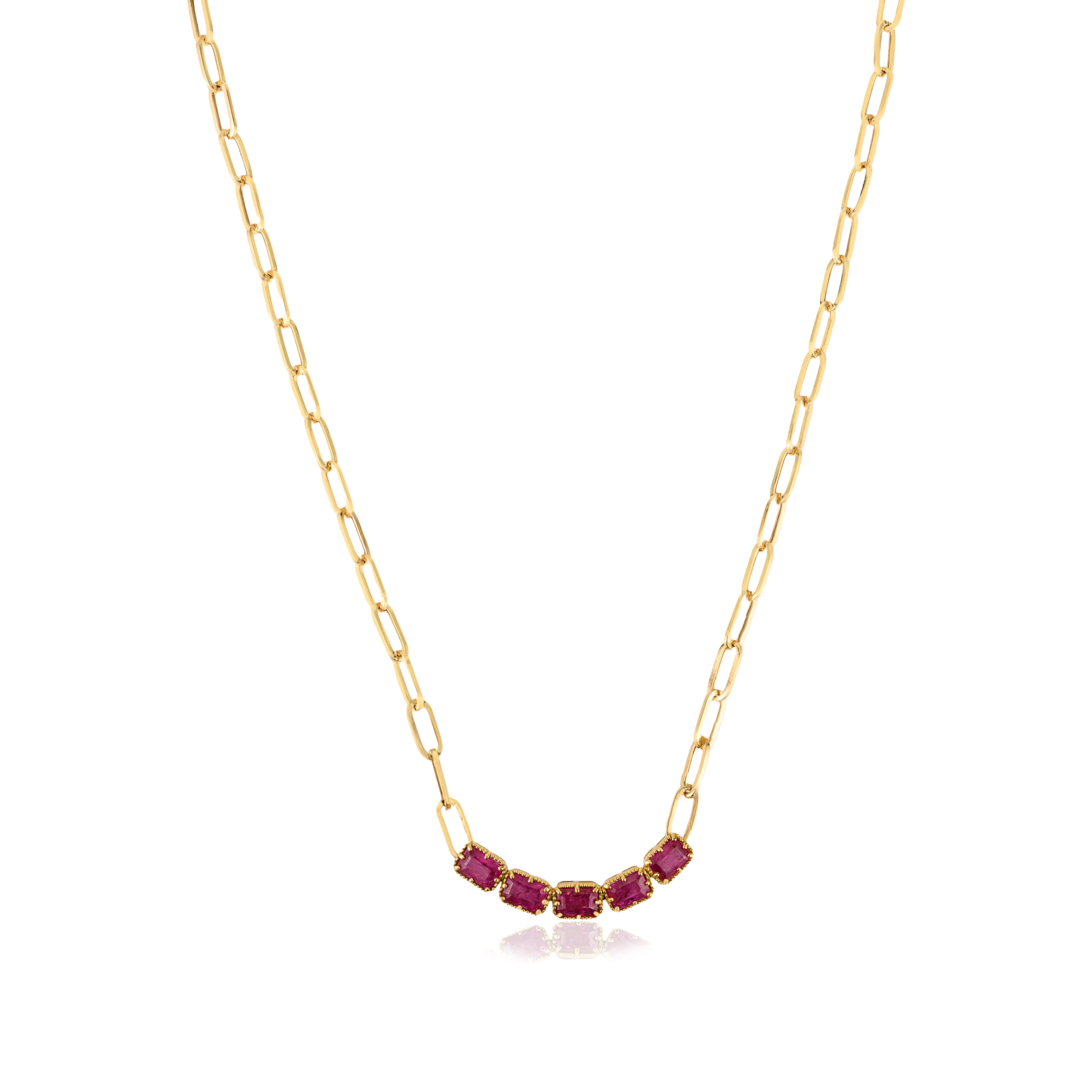 18K Perperclip Chain Ruby Statement Necklace For Her