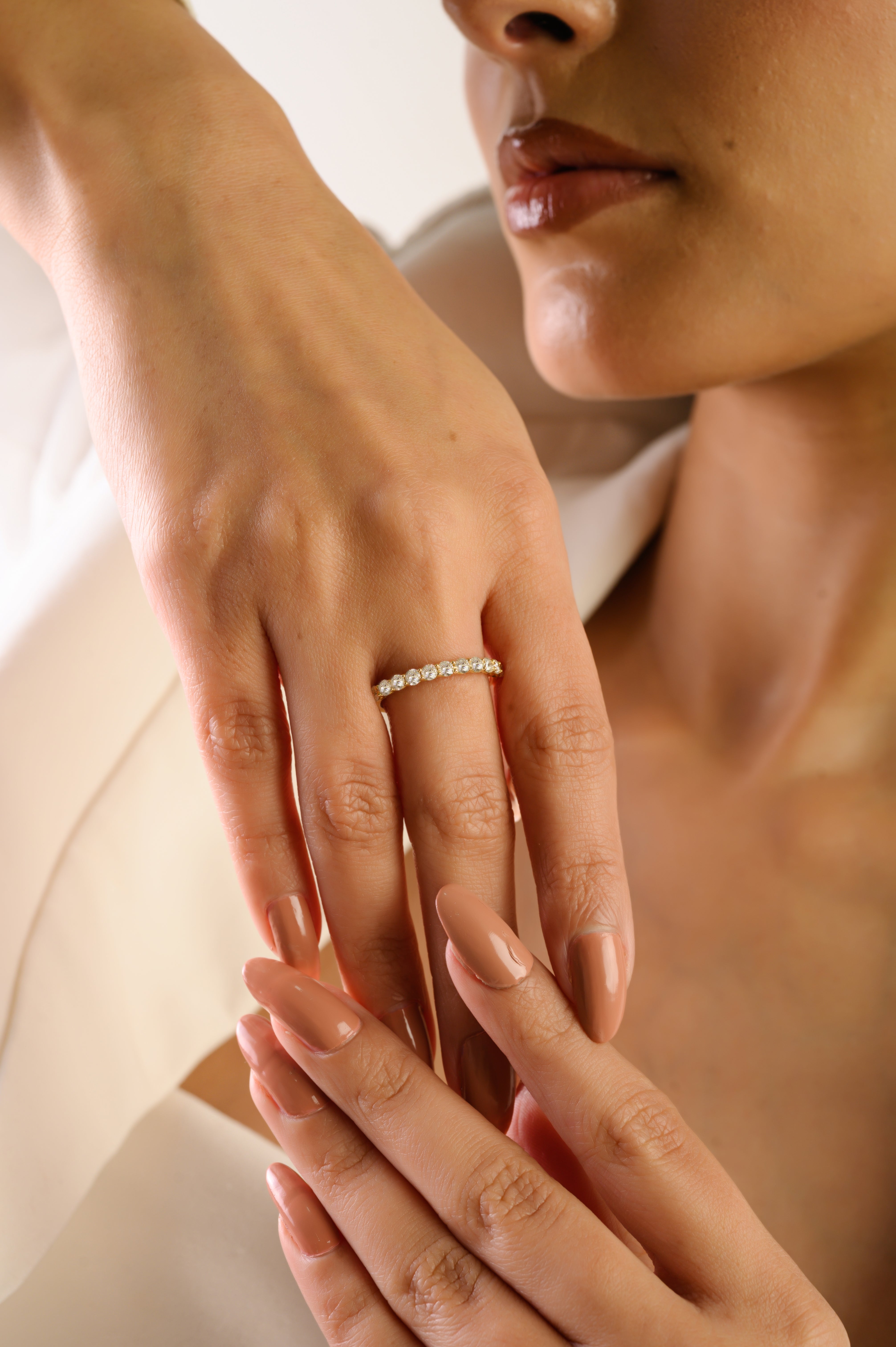 14k Gold Brilliant Cut Diamond Half Eternity Wedding Band Ring