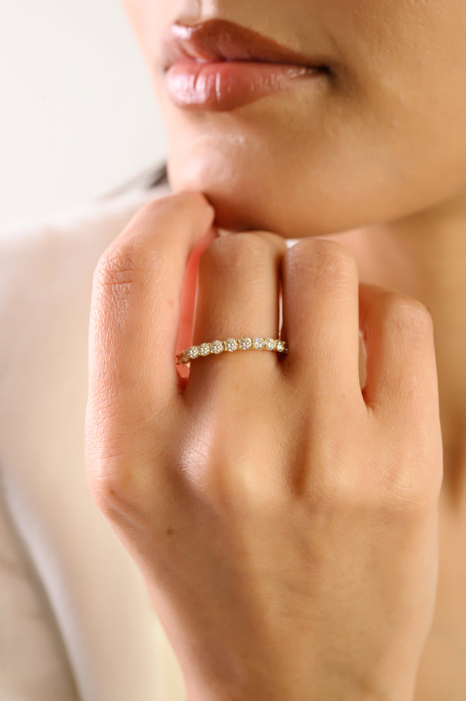 14k Gold Brilliant Cut Diamond Half Eternity Wedding Band Ring Image