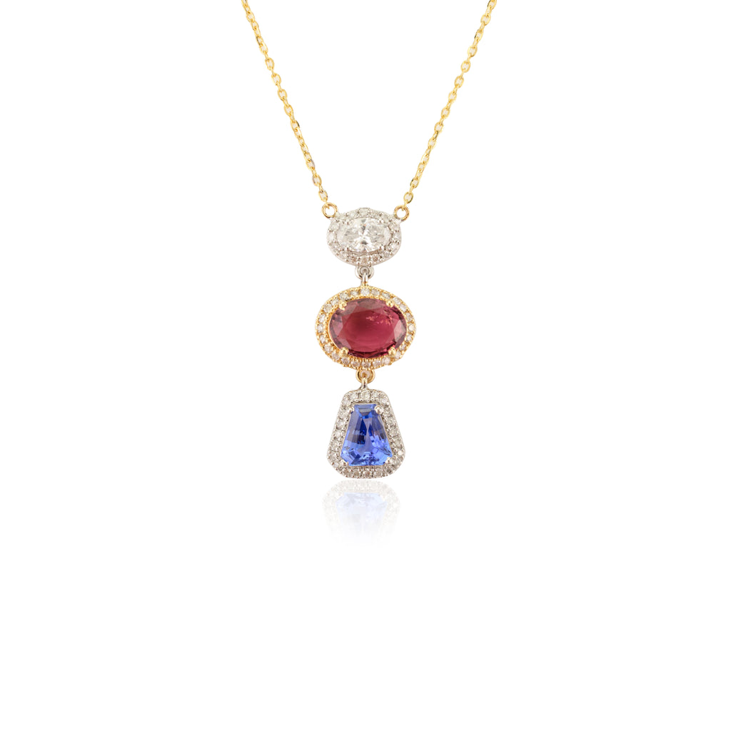 18K Yellow Gold Multi Gemstone Pendant Necklace Image