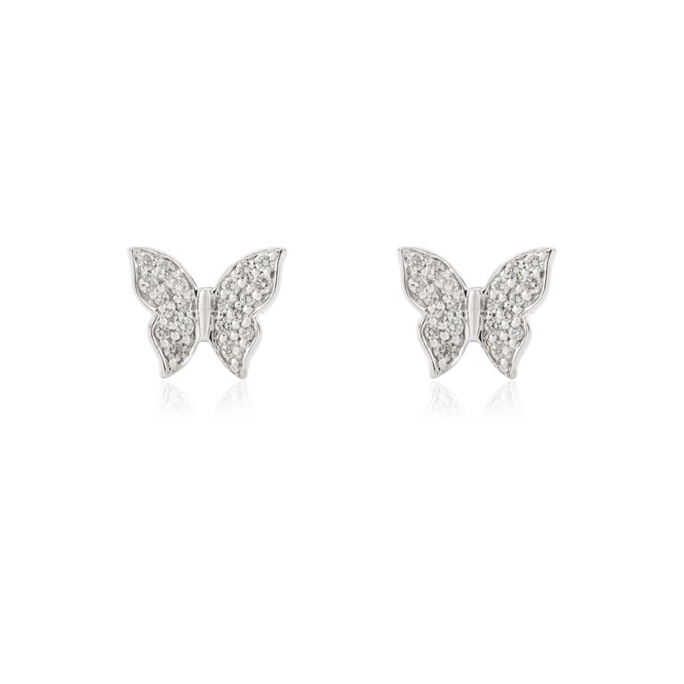 18K White Gold Diamond Butterfly Studs - vrjewels-us