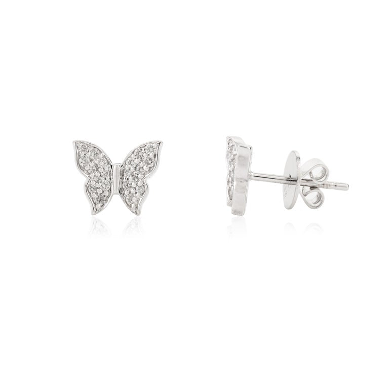 18K White Gold Diamond Butterfly Studs - vrjewels-us