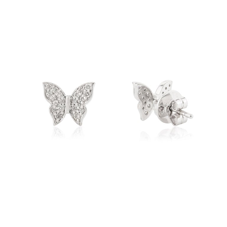 18K White Gold Diamond Butterfly Studs - vrjewels-us