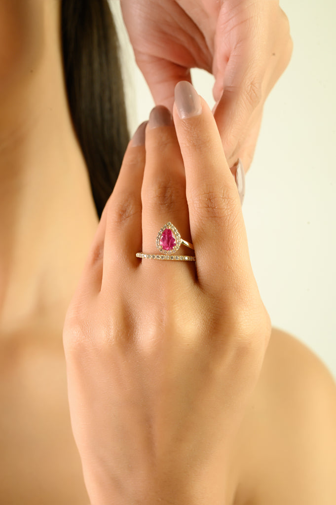 14K Gold Floating 1 Ct Ruby Diamond Contemporary Ring Image