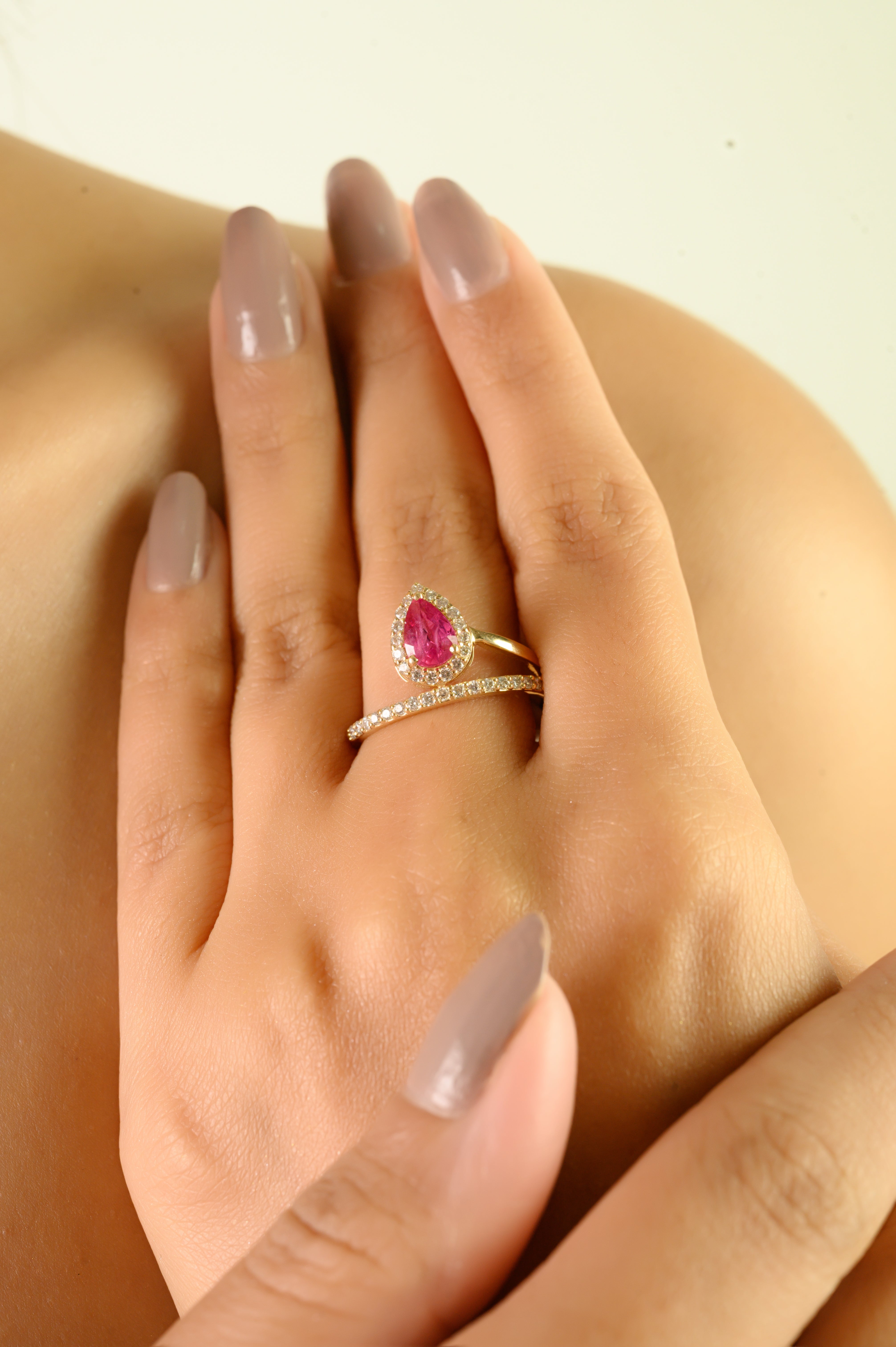 14K Gold Floating 1 Ct Ruby Diamond Contemporary Ring