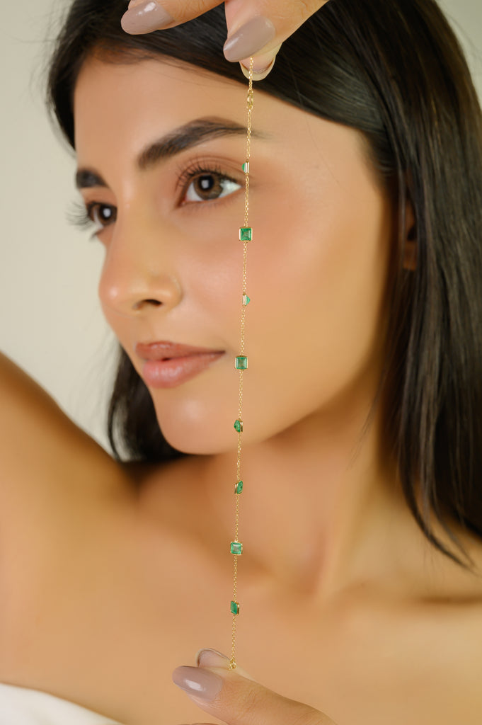 18K Gold Modern Emerald Station Chain Bracelet For Her Image