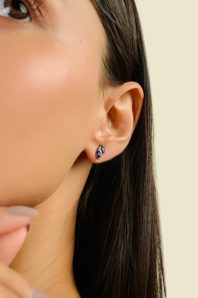 14K Gold Modern Sapphire & Diamond Stud Earrings Image