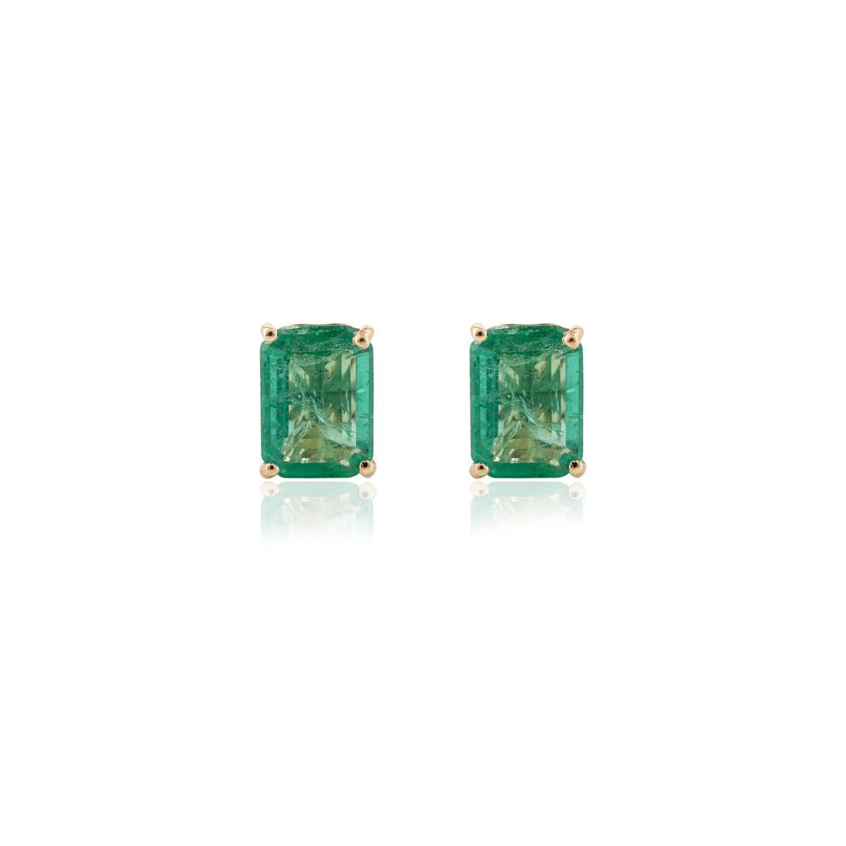18K Solid Gold Emerald Gemstone Stud