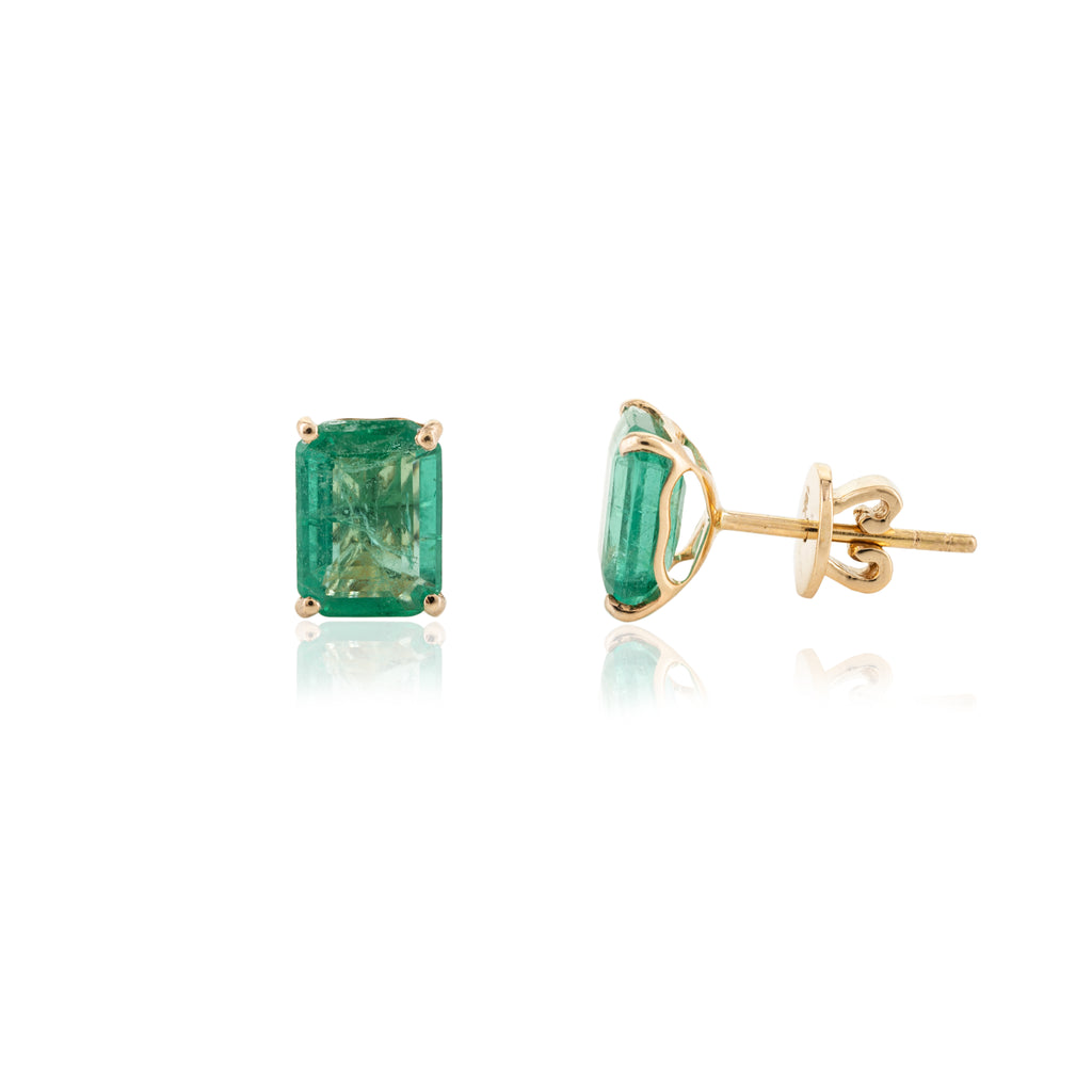 18K Solid Gold Emerald Gemstone Stud Image