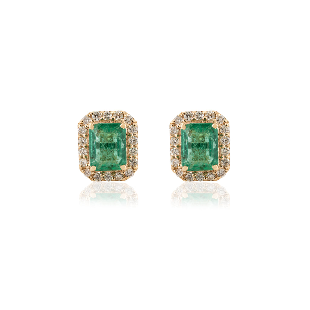 18K Gold Designer Emerald Diamond Earrings Image