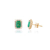 18K Gold Emerald Halo Diamond Stud Earrings Thumbnail