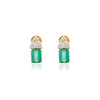 18K Gold Emerald Three Diamond Stud Earrings Thumbnail