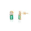 18K Gold Emerald Three Diamond Stud Earrings Thumbnail