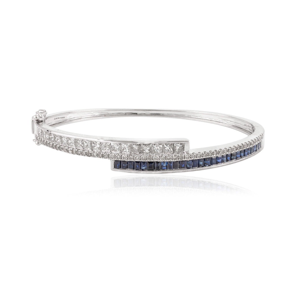 Blue Sapphire & Diamond Cuff Bangle Bracelet Image