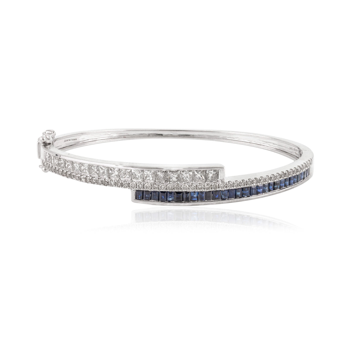 Blue Sapphire & Diamond Cuff Bangle Bracelet
