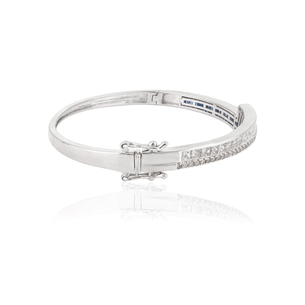 Blue Sapphire & Diamond Cuff Bangle Bracelet Image