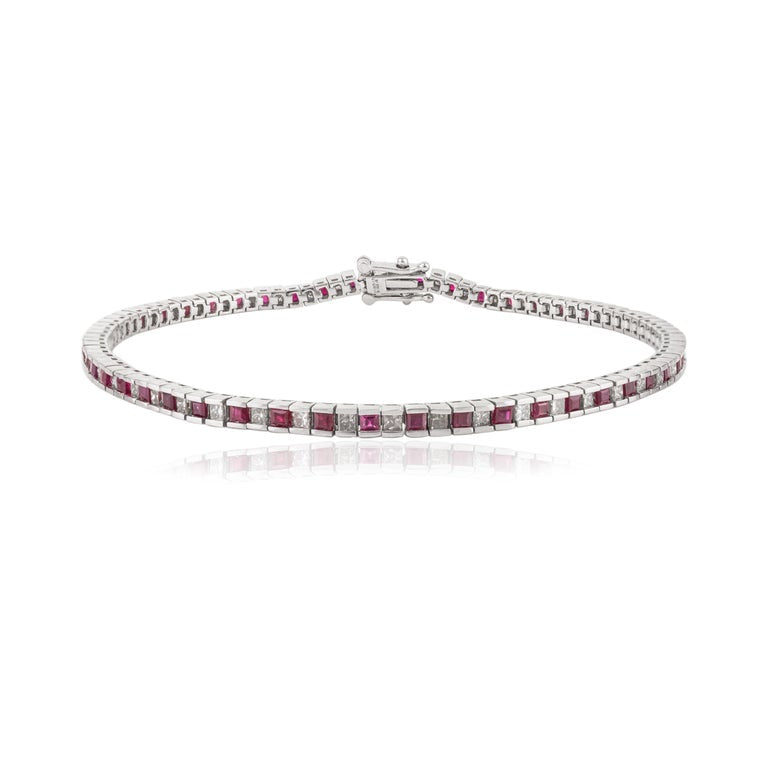 18K Gold Ruby Diamond Tennis Bracelet Image