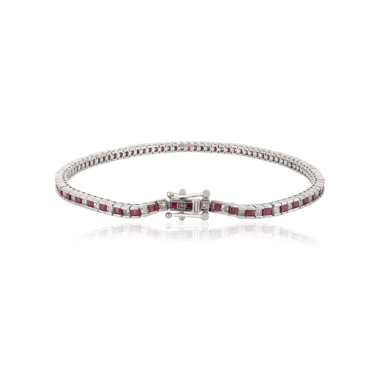 18K Gold Ruby Diamond Tennis Bracelet Image