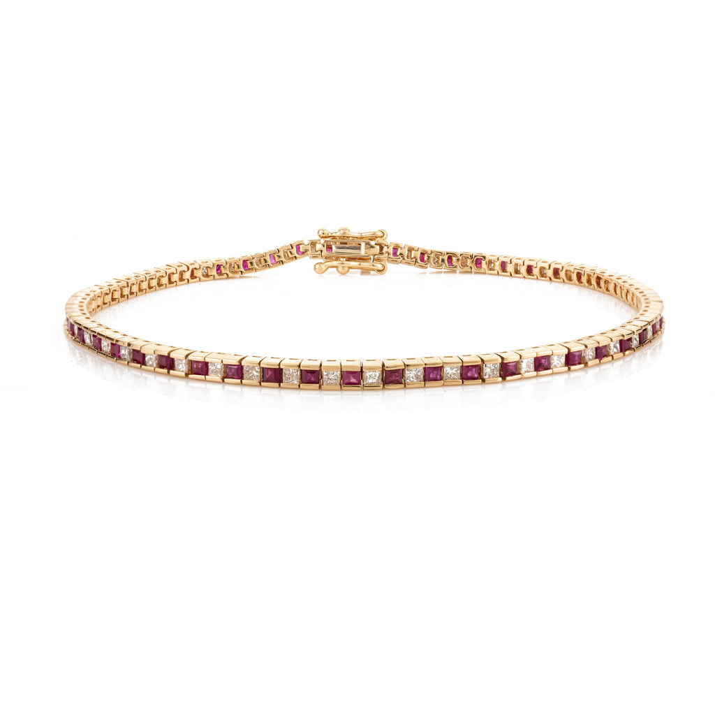 18K Gold Ruby Diamond Tennis Bracelet Image