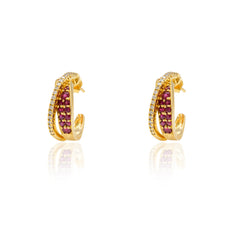 18K Yellow Gold Ruby Diamond Hoops Earrings
