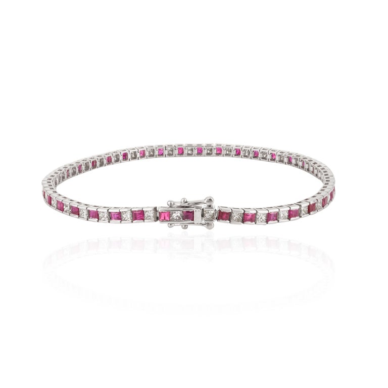 18K Gold Ruby Diamond Tennis Bracelet