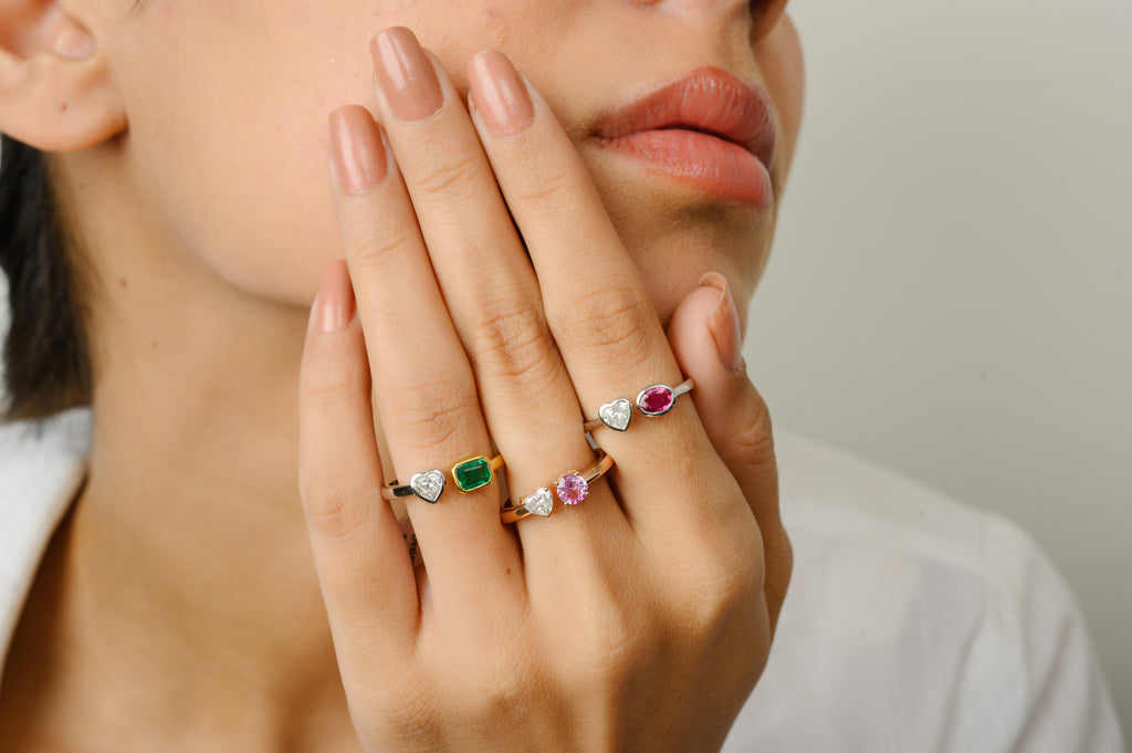 18K Rose Gold Pink Sapphire & Diamond Open Design Ring Image