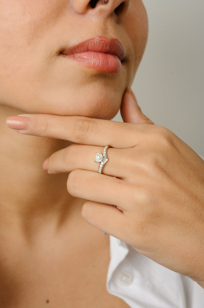 18K Gold Heart Shaped Diamond Chevron Ring Image
