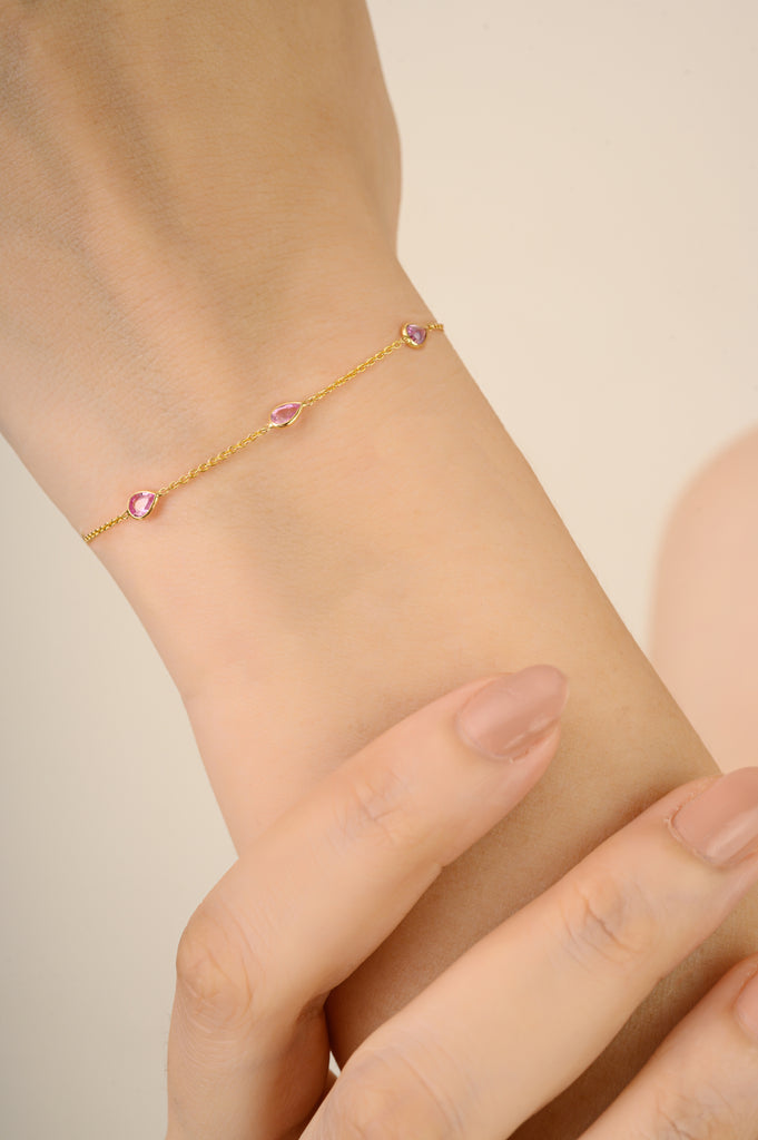 14K Modern 1 Carat Pink Sapphire Station Chain Bracelet Image