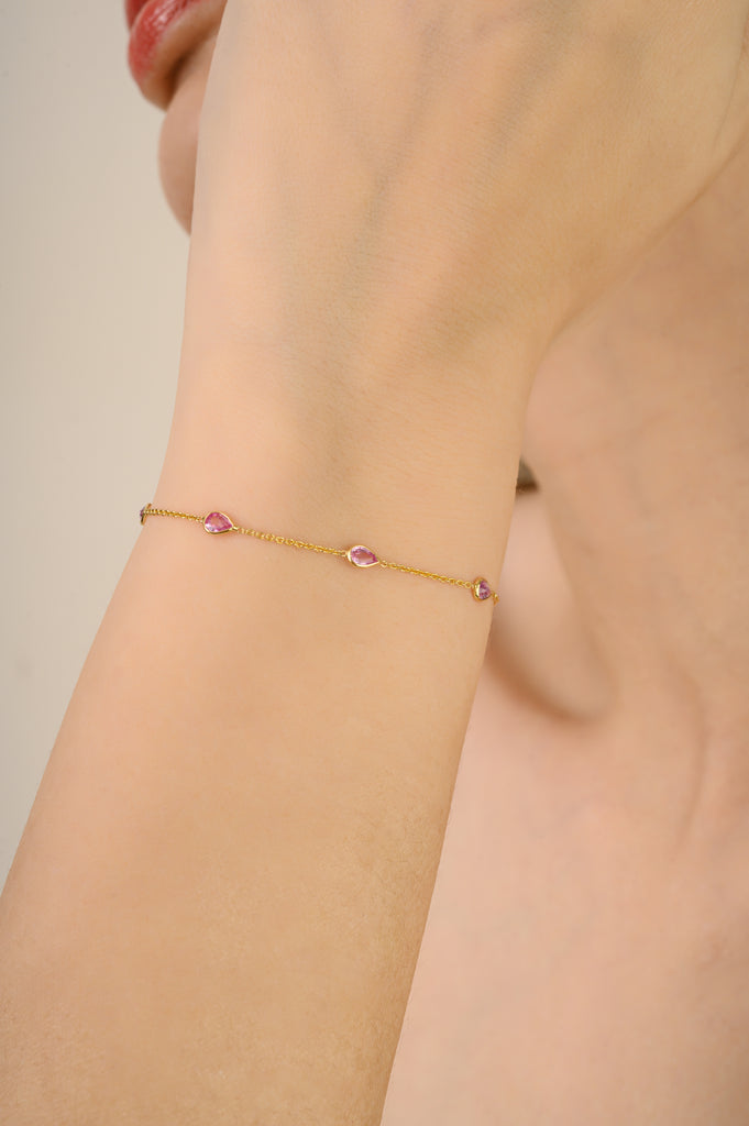 14K Modern 1 Carat Pink Sapphire Station Chain Bracelet Image