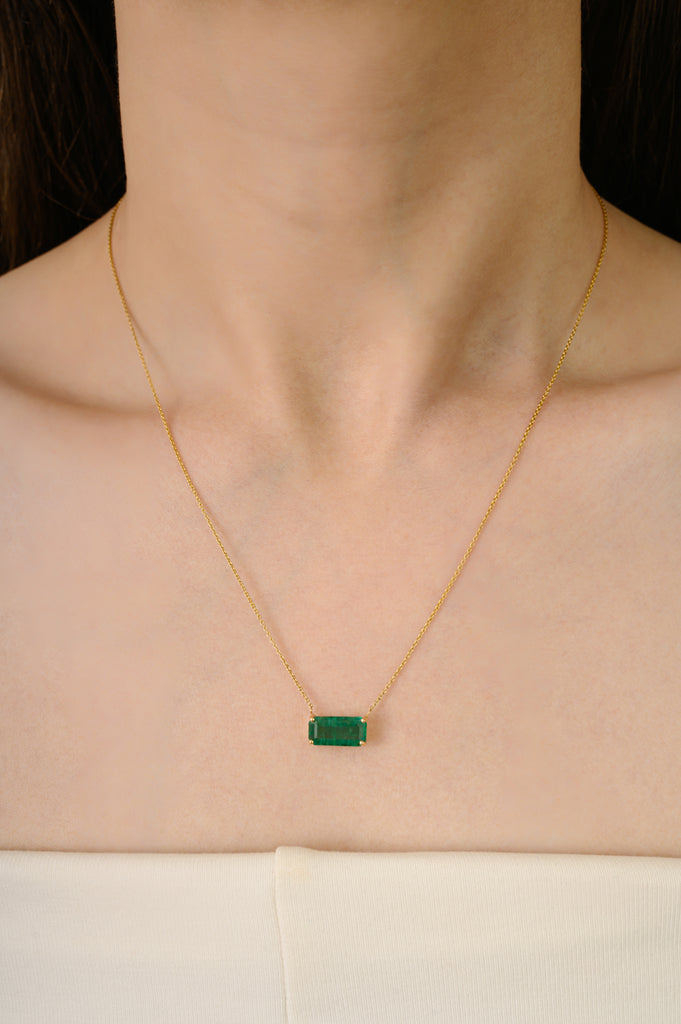 14K Prong Set 2.41 Ct Emerald East West Necklace Image