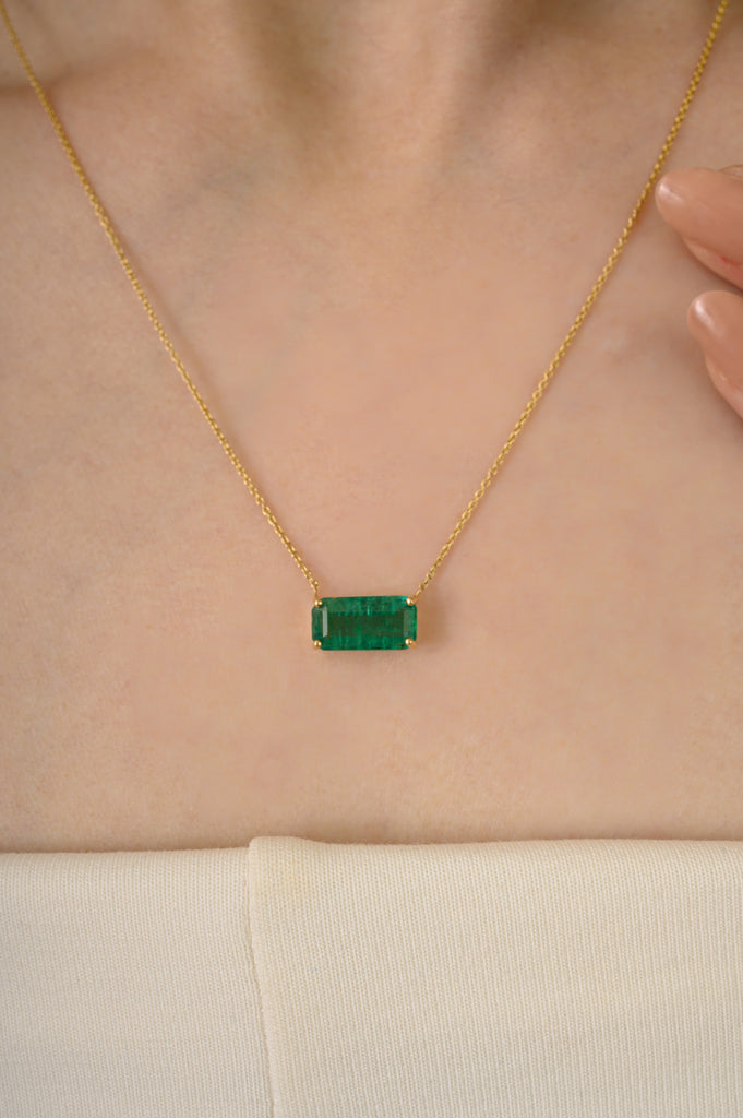 14K Prong Set 2.41 Ct Emerald East West Necklace Image