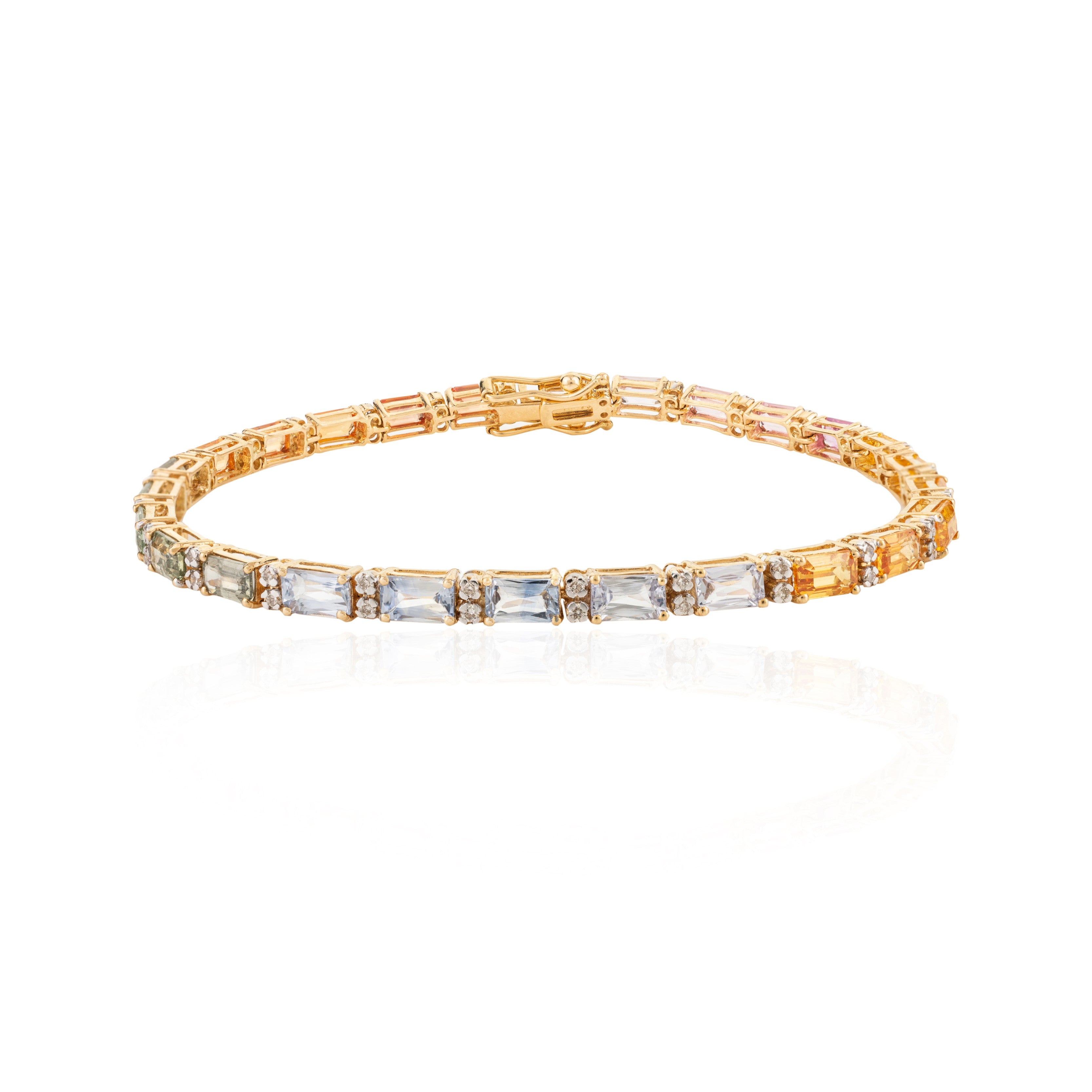 18K Gold Multi Sapphire Tennis Bracelet