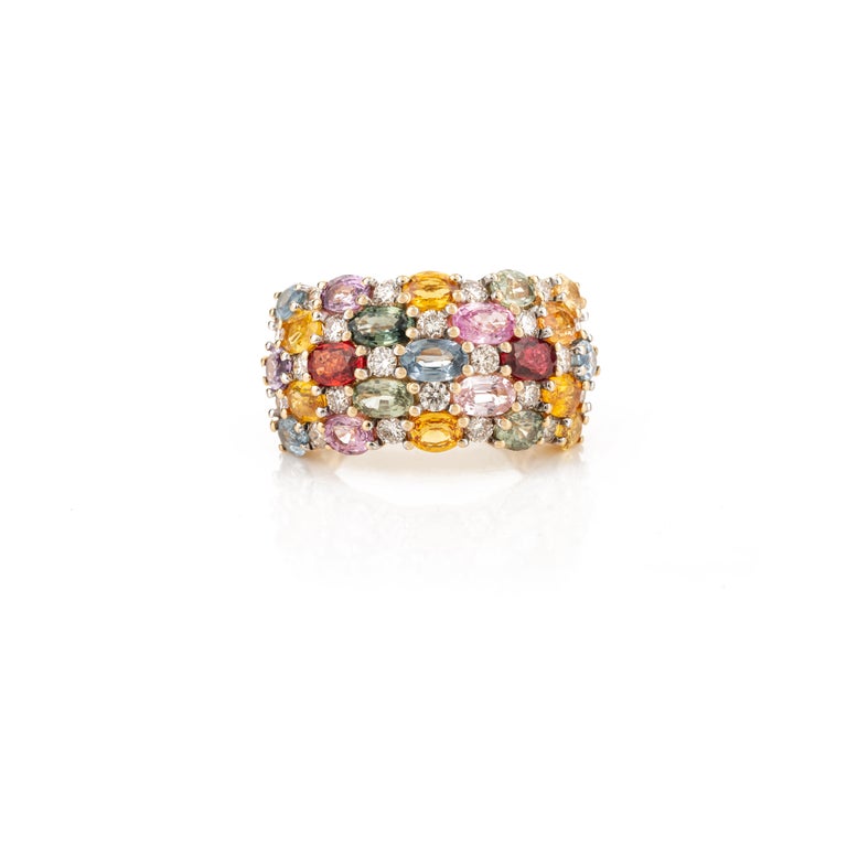 18K Gold Multi Sapphire Band Ring Image