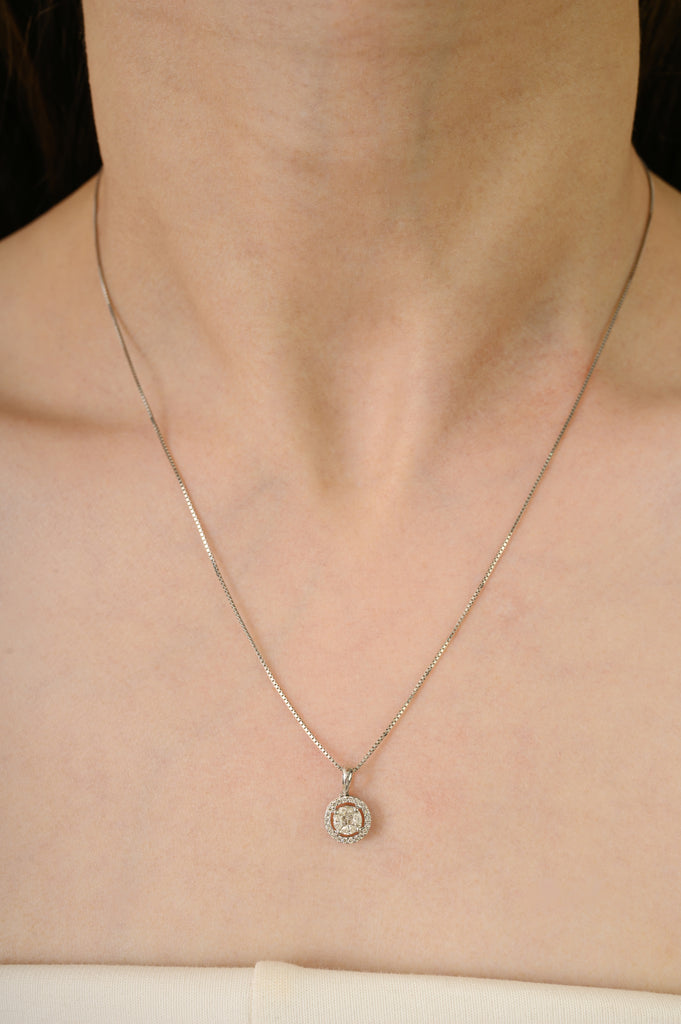 14K Natural Diamond Halo Round Pendant For Christmas Image