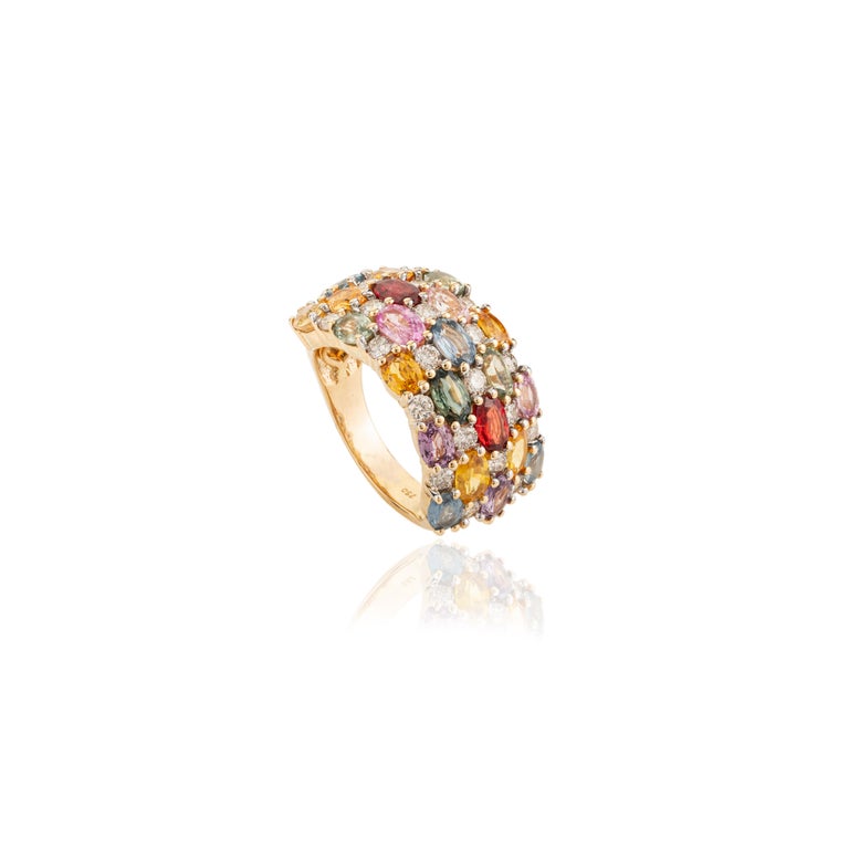 18K Gold Multi Sapphire Band Ring