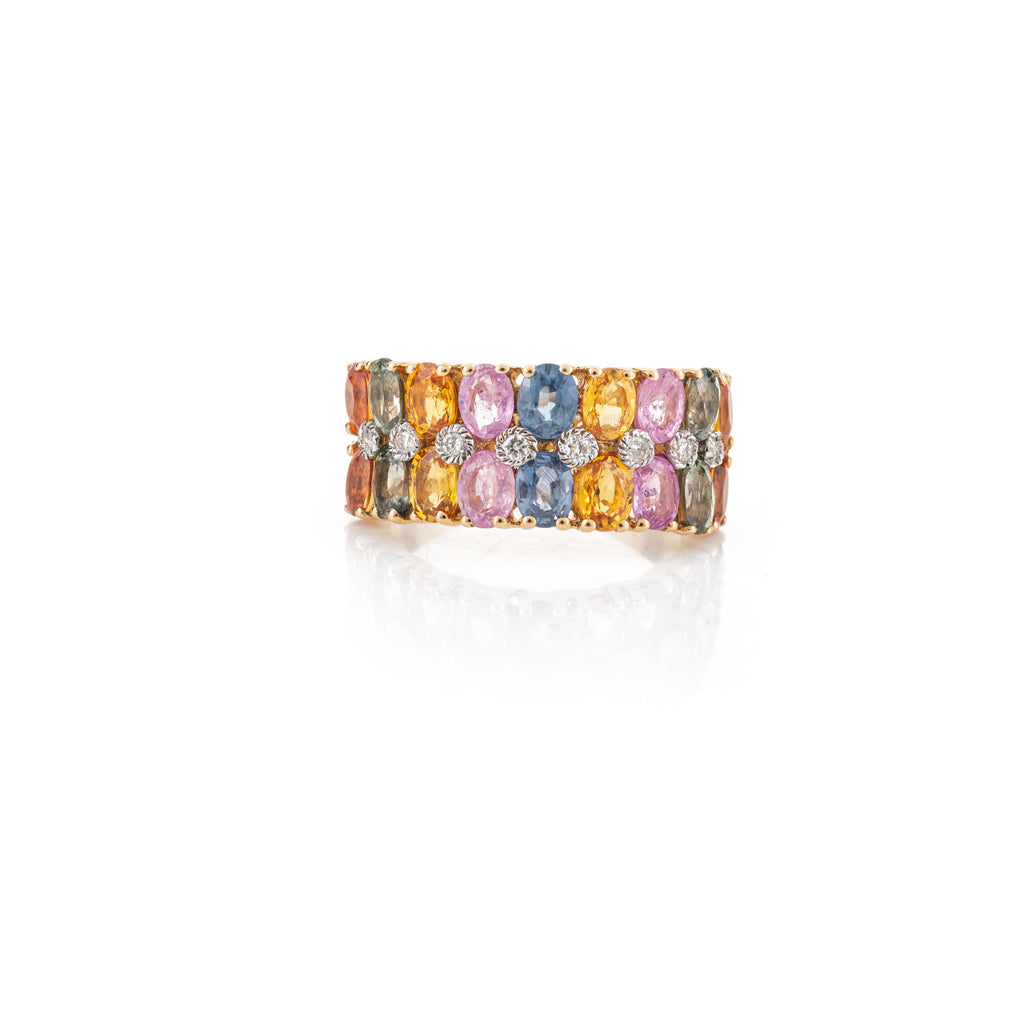 Multi Sapphire Diamond Wide Band Ring Image
