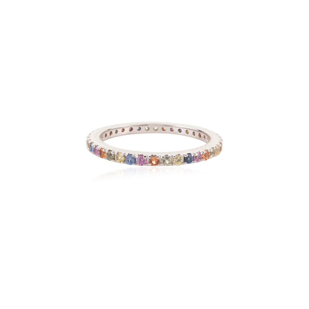 18K White Gold Dainty Gemstone Eternity Band Image