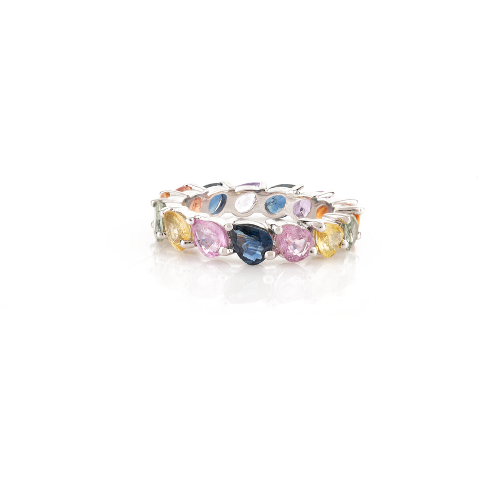 18K Pear Cut Unique Multi Sapphire Ring Image