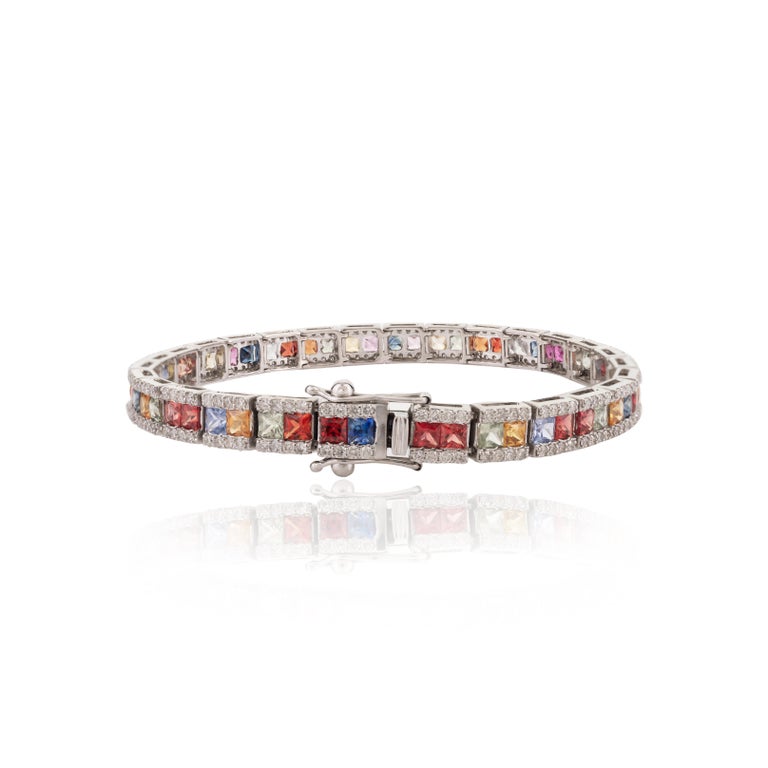 18K Gold Multi Sapphire Tennis Bracelet - vrjewels-us