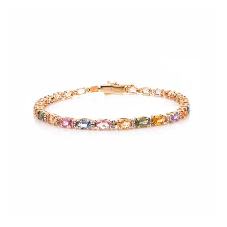 18K Gold Multi Sapphire Tennis Bracelet Image