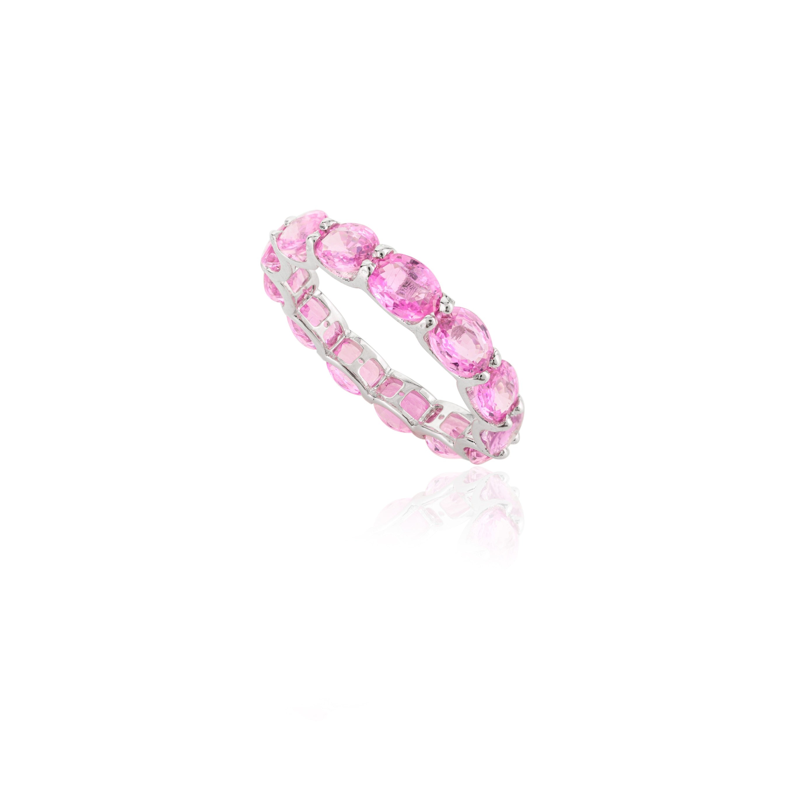 14K Solid White Gold Pink Sapphire Eternity Band