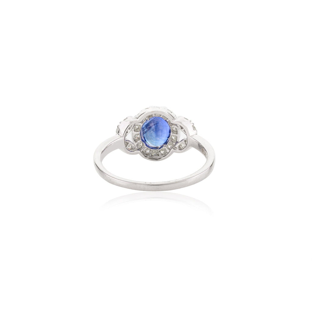 14K Solid White Gold Blue Sapphire Diamond Statement Ring Image