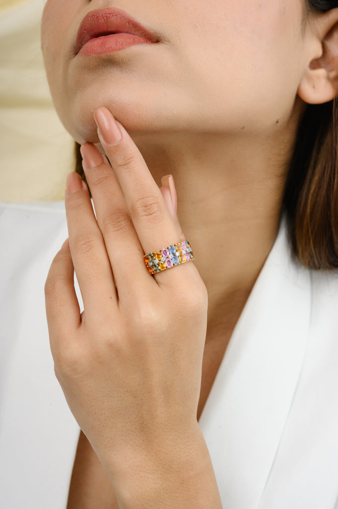 Multi Sapphire Diamond Wide Band Ring Image