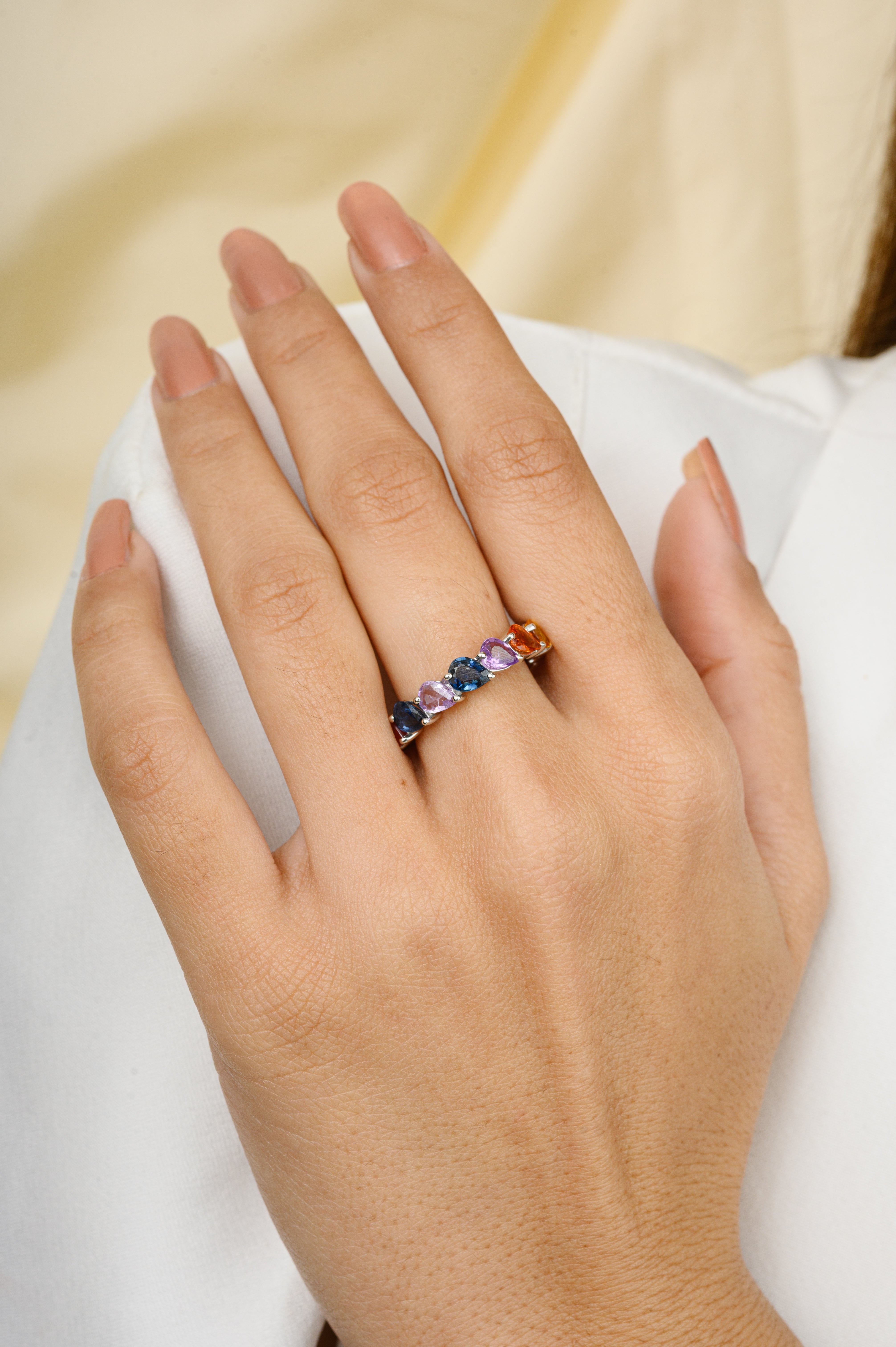 18K Pear Cut Unique Multi Sapphire Ring