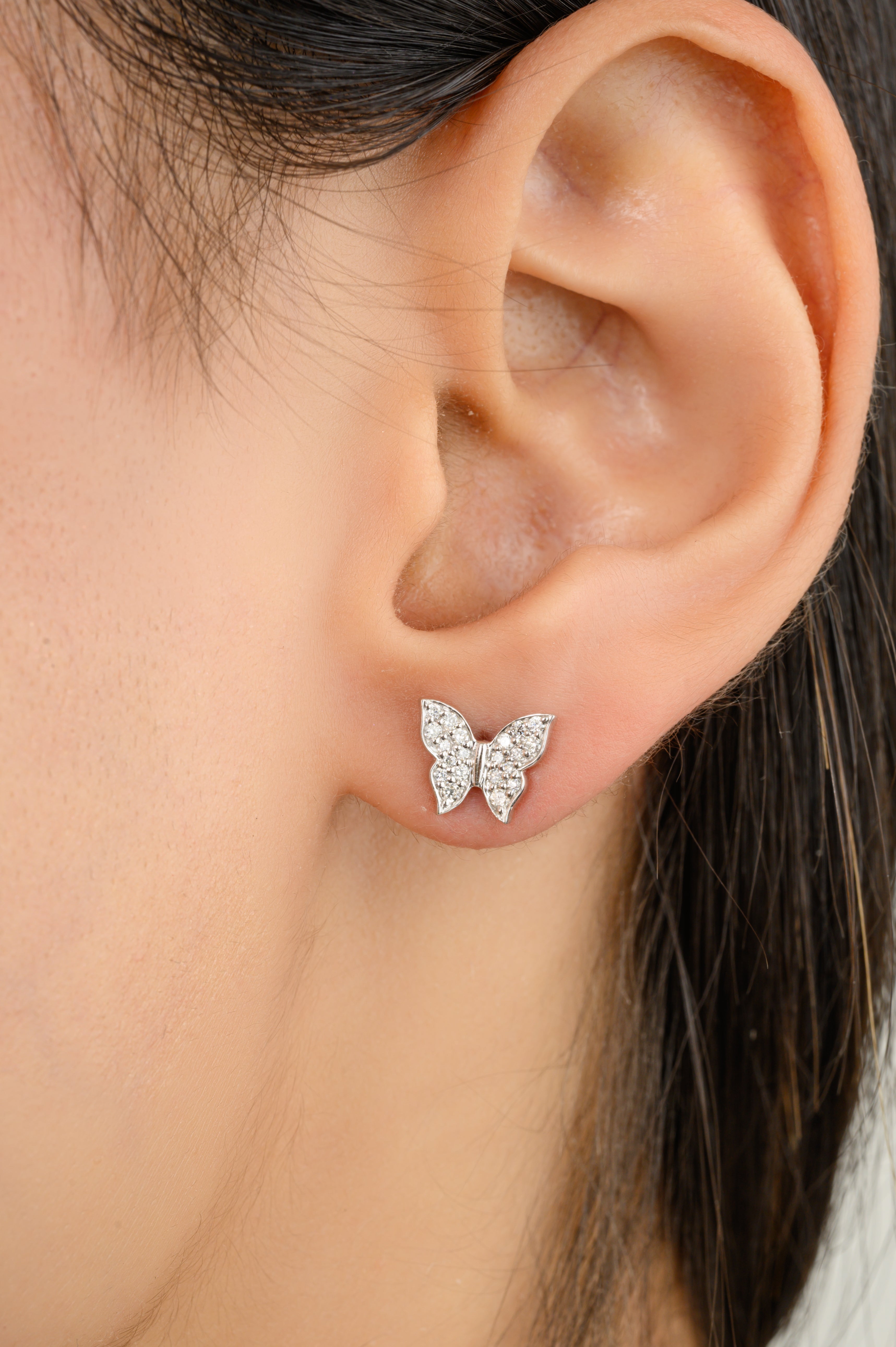 18K White Gold Diamond Butterfly Studs - vrjewels-us