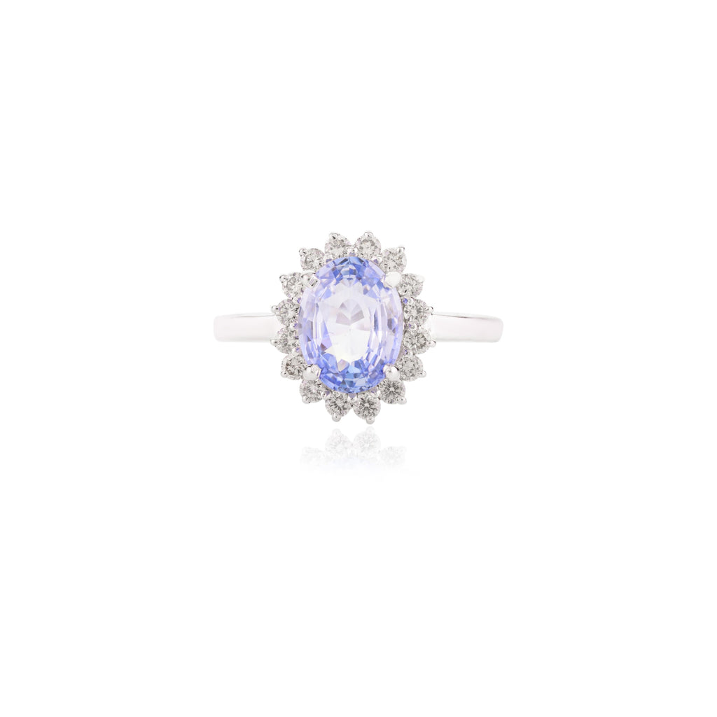 14K Solid White Gold Sapphire Halo Diamond Ring Image