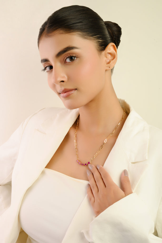 18K Perperclip Chain Ruby Statement Necklace For Her Image