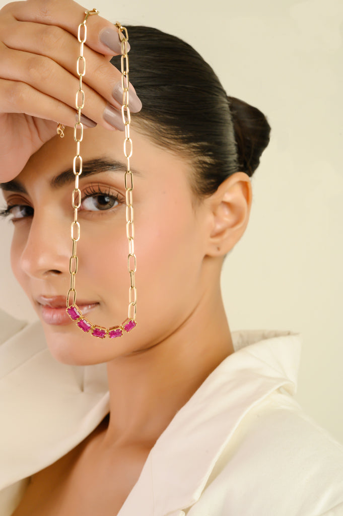 18K Perperclip Chain Ruby Statement Necklace For Her Image